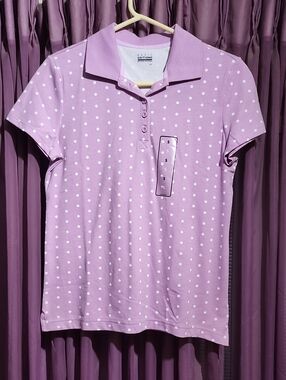 Basic Editions Lavender Polka Dot Polo Shirt S